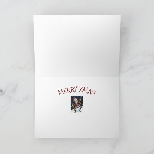 JINGLE BOTTEN SANTA, CHRISTMAS SKELETON EN STOCKIN FEESTDAGEN KAART (Binnen)