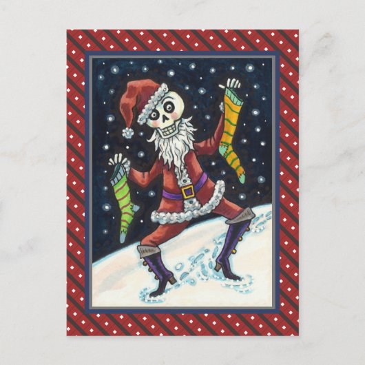 JINGLE BOTTEN SANTA, HOLIDAY SKELETON & STOCKINGS BRIEFKAART (Voorkant)