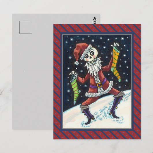JINGLE BOTTEN SANTA, HOLIDAY SKELETON & STOCKINGS BRIEFKAART (Voorkant / Achterkant)
