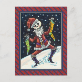 JINGLE BOTTEN SANTA, HOLIDAY SKELETON & STOCKINGS BRIEFKAART