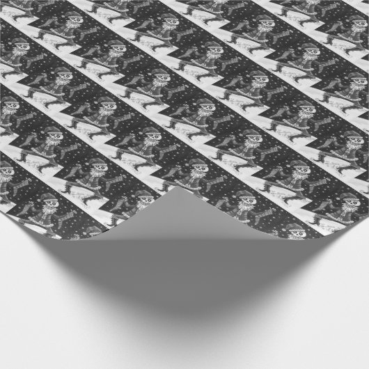 JINGLE BOTTEN SANTA, HOLIDAY SKELETON & STOCKINGS CADEAUPAPIER (Hoek)