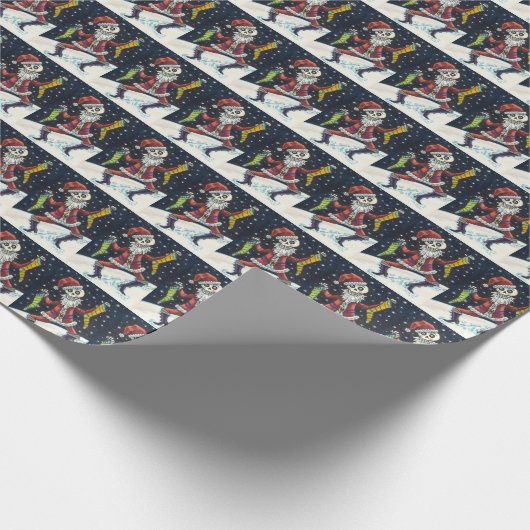 JINGLE BOTTEN SANTA, HOLIDAY SKELETON & STOCKINGS CADEAUPAPIER (Hoek)