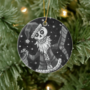 JINGLE BOTTEN SANTA, HOLIDAY SKELETON & STOCKINGS KERAMISCH ORNAMENT