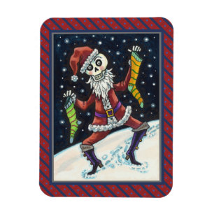 JINGLE BOTTEN SANTA, HOLIDAY SKELETON & STOCKINGS MAGNEET