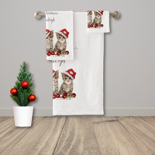 Jingle Cats Meowy Kerstmis op maat Bad Handdoek