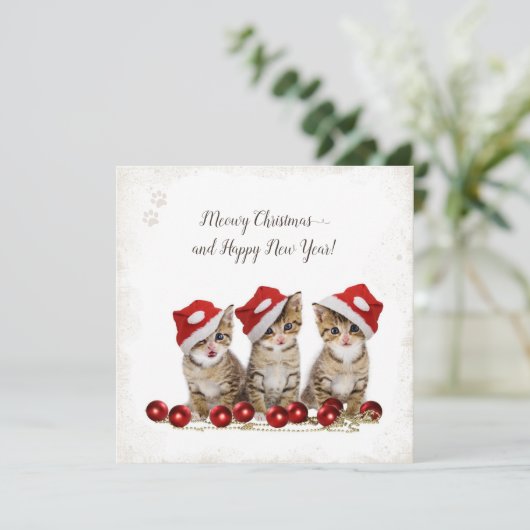 Jingle Cats Meowy Kerstmis op maat Feestdagenkaart (Staand voorkant)