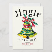 Jingle Christmas Bell Rode en groene boog Waterver Feestdagenkaart (Voorkant)