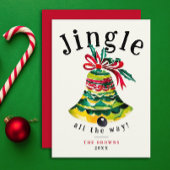 Jingle Christmas Bell Rode en groene boog Waterver Feestdagenkaart