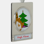 Jingle Claws Cat & Tree Holiday Ornament Verzilverd Banner Ornament (Rechts)