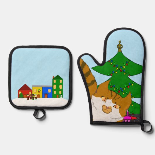 Jingle Claws Fun Holiday Kitchen Set Potholders (Voorkant)