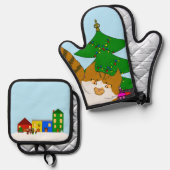 Jingle Claws Fun Holiday Kitchen Set Potholders (Voorkant / Achterkant)