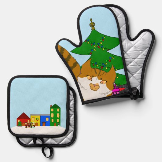 Jingle Claws Fun Holiday Kitchen Set Potholders (Voorkant / Achterkant)