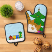 Jingle Claws Fun Kerst Keukenset Pothouders Ovenwant & Pannenlap Set (Top down)
