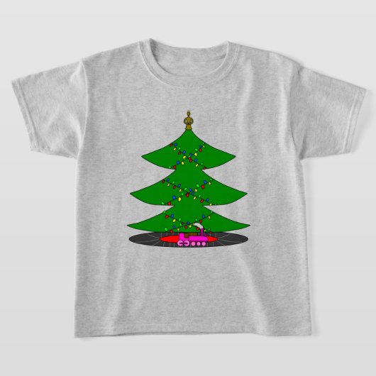 Jingle Claws Whimsical Christmas Tree & Train  T-shirt (Laagn)
