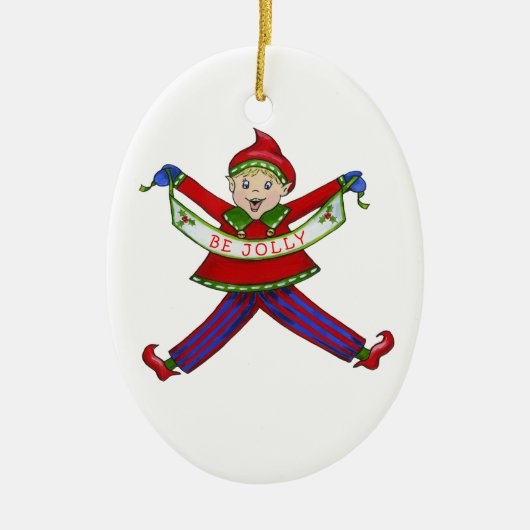 Jingle Elves "Jolly" Keramisch Ornament (Voorkant)