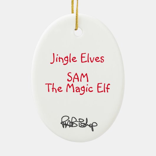 Jingle Elves "Sam" Keramisch Ornament (Achterkant)