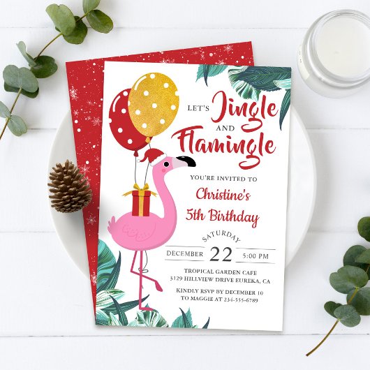 Jingle en Flamingo Tropical Kerstmis Kaart
