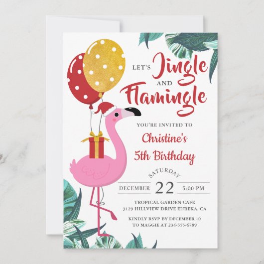 Jingle en Flamingo Tropical Kerstmis Kaart (Voorkant)