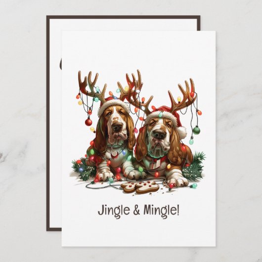Jingle en Mingle Christmas Basset Hound Honden Kaart (Voorkant / Achterkant)