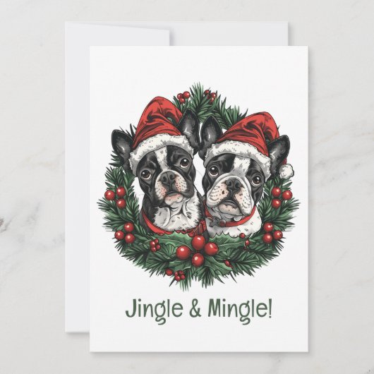 Jingle en Mingle Christmas Boston Terrier Honden Kaart (Voorkant)