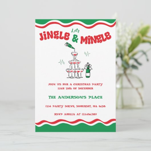 Jingle en Mingle Christmas Cocktail Script Party Kaart (Staand voorkant)