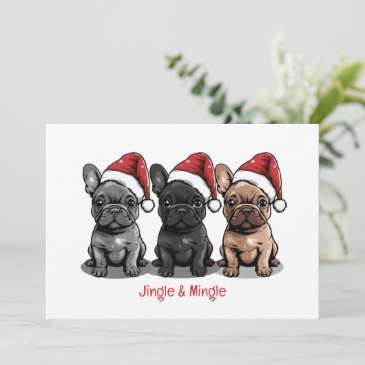 Jingle en Mingle Christmas Franse Bulldog Kaart (Staand voorkant)