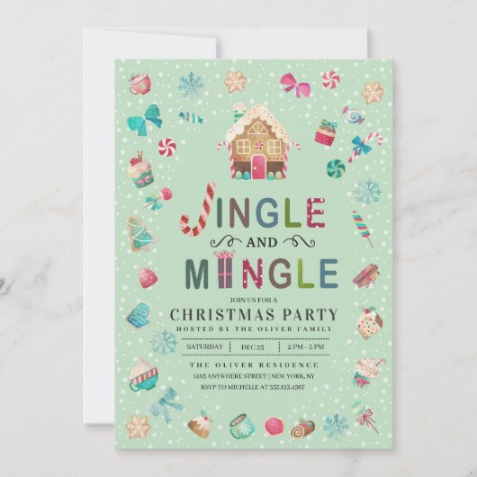 Jingle en Mingle Christmas Gingerbread Party Kaart (Voorkant)