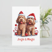 Jingle en Mingle Christmas Goldendoodle Honden Kaart (Staand voorkant)