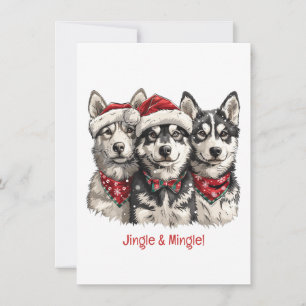 Jingle en Mingle Christmas Husky Dogs Kaart