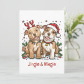 Jingle en Mingle Christmas Pit Bull Dogs Kaart (Staand voorkant)