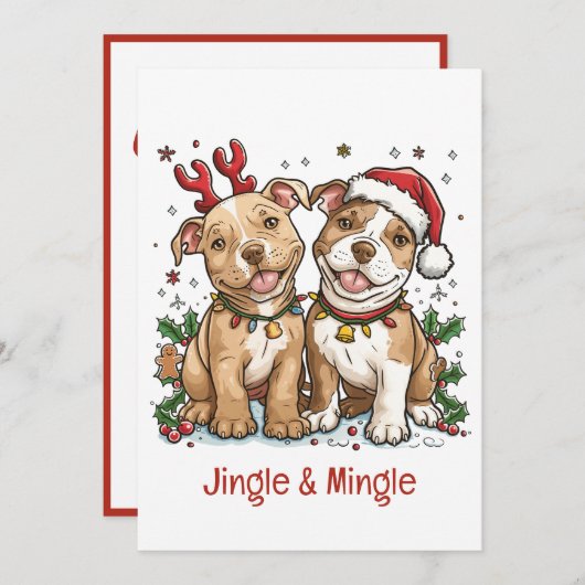Jingle en Mingle Christmas Pit Bull Dogs Kaart (Voorkant / Achterkant)
