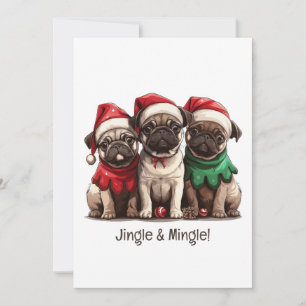 Jingle en Mingle Christmas Pug Dogs Kaart