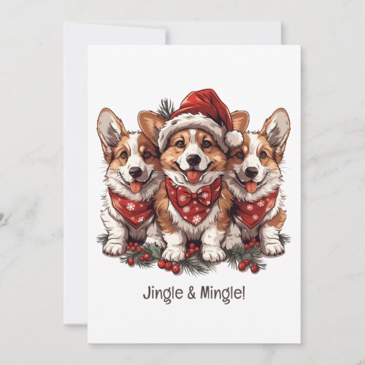 Jingle en Mingle Christmas Welsh Corgi Puppies Kaart (Voorkant)