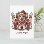 Jingle en Mingle Christmas Welsh Corgi Puppies Kaart (Staand voorkant)