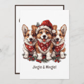 Jingle en Mingle Christmas Welsh Corgi Puppies Kaart (Voorkant / Achterkant)