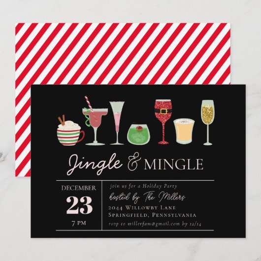 Jingle en Mingle Cocktails met kerstfeest Kaart (Voorkant / Achterkant)