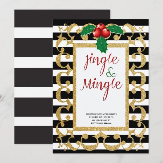 Jingle en Mingle goud glitter vakantie feest Kaart (Voorkant / Achterkant)
