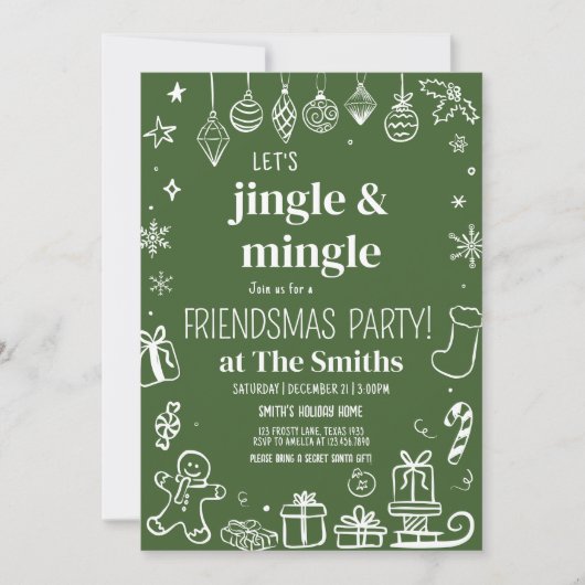 Jingle en Mingle Hand getekend kerstfeest Kaart (Voorkant)