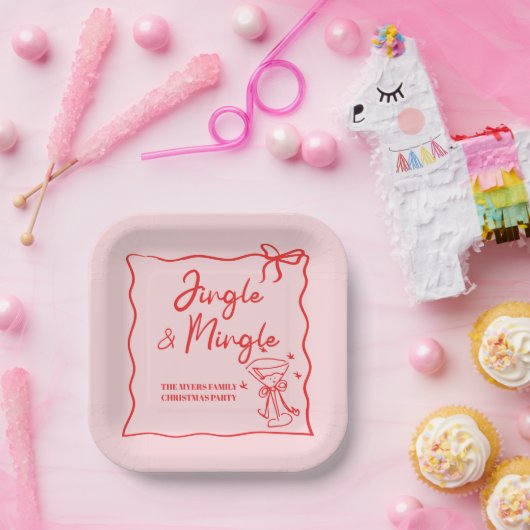 Jingle en Mingle Hand getekend kerstfeest Papieren Bordje (Feest)