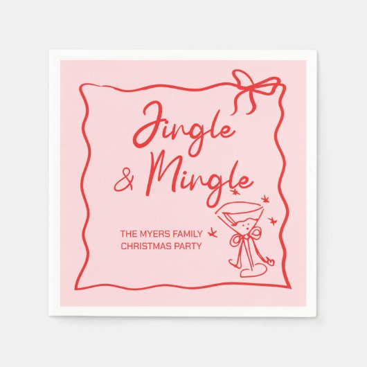 Jingle en Mingle Handgetekend Kerstfeest Servet (Voorkant)