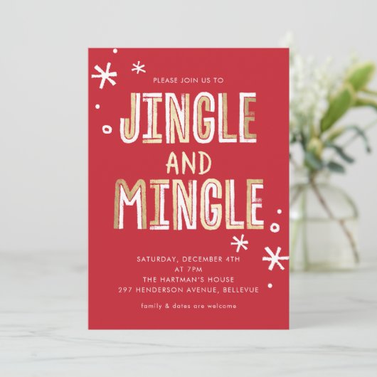 Jingle en Mingle Holiday Kerstparty Kaart (Staand voorkant)