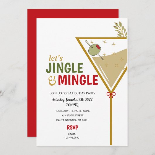 Jingle en Mingle Holiday Party Invitation Modern Kaart (Voorkant / Achterkant)
