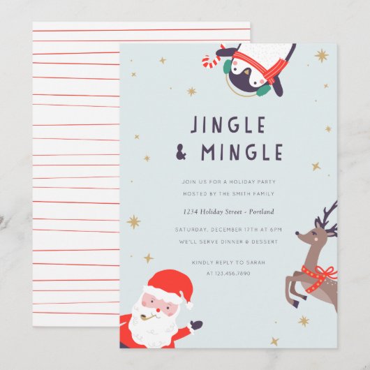 Jingle en Mingle Holiday Party Kaart (Voorkant / Achterkant)
