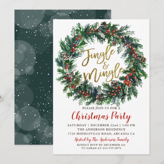 Jingle en Mingle Holly Berries Kerstfeest Kaart (Voorkant / Achterkant)