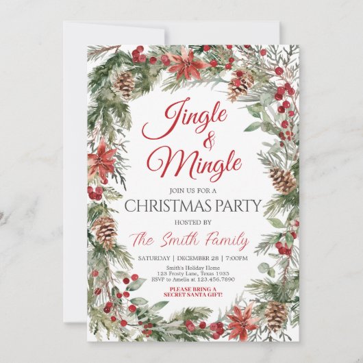 Jingle en Mingle Holly Berries Kerstfeest Kaart (Voorkant)