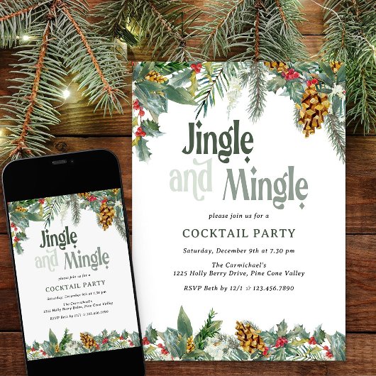 Jingle en Mingle Holly Pine Kerstcocktail Kaart