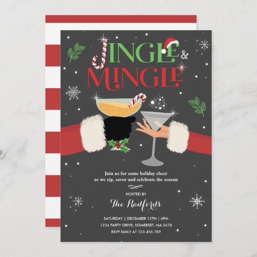 Jingle en Mingle Invite Holiday Cocktail Party Kaart (Voorkant / Achterkant)