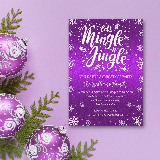 Jingle en Mingle Kerstfeest paarse besneeuwde Kaart