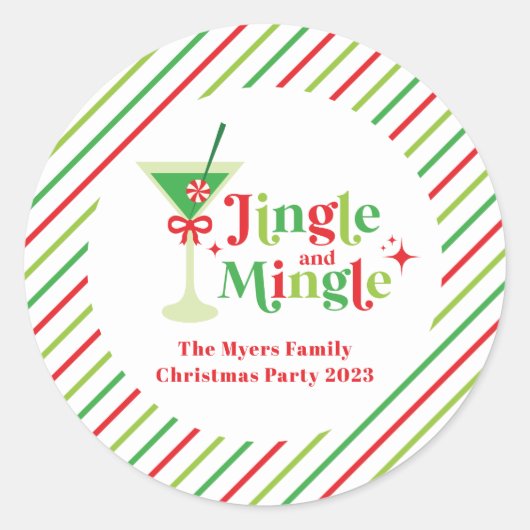 Jingle en Mingle Kerstfeest Ronde Sticker (Voorkant)