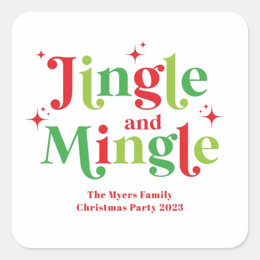 Jingle en Mingle Kerstfeest Vierkante Sticker (Voorkant)